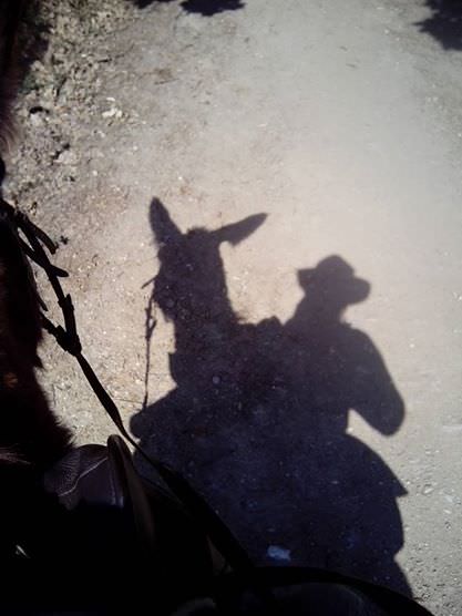 Christian riding on Donkey Hercule.
