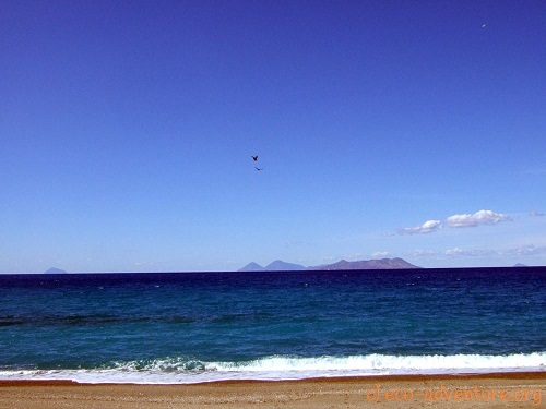 view from lonely beach to the aeolian islands