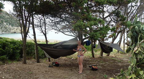 With our Hennessy Hammocks on the lonely beach.